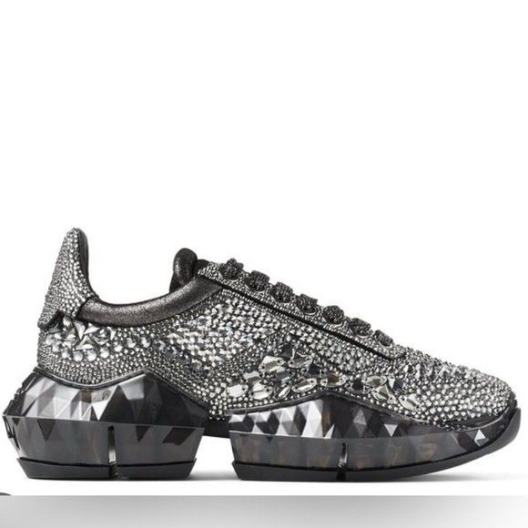 NEW Jimmy Choo’s Diamond Swarovski crystal F trainers in smoke metallic - Picture 4 of 13